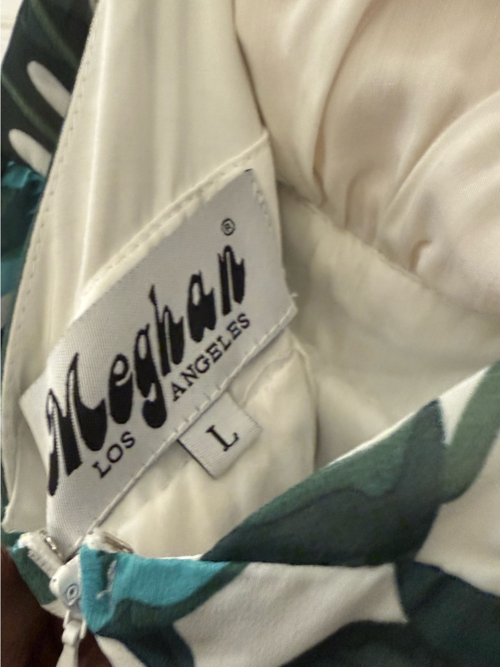 NWT Tropical Palm Leaf Maxi Dress | Green & White Resort Dress | Size L - Picture 3 of 4